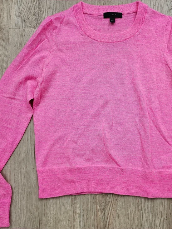 J Crew Merino Wool Bright Pink Crewneck Sweater Xxs - Picture 2 of 11